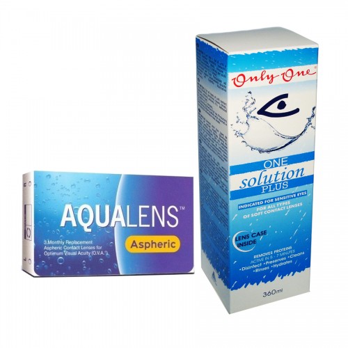 Aqualens Aspheric Μηνιαίοι Φακοί Επαφής (3 τεμ.) & One Solution Διάλυμα Απολύμανσης & Ενυδάτωσης Πολλαπλών Χρήσεων για Φακούς Ε