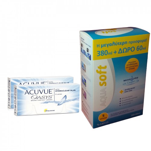 Johnson & Johnson Acuvue Oasys with Hydraclear Δεκαπενθήμεροι Φακοί Επαφής(12 τεμ.) & Aquasoft Διάλυμα Απολύμανσης Πολλαπλών Χρ